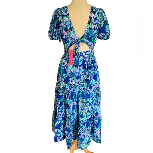 LILLY PULITZER 6 Blue Tiered midi dress Grace in Blue Grotto Twilight Tr… - Picture 6 of 14